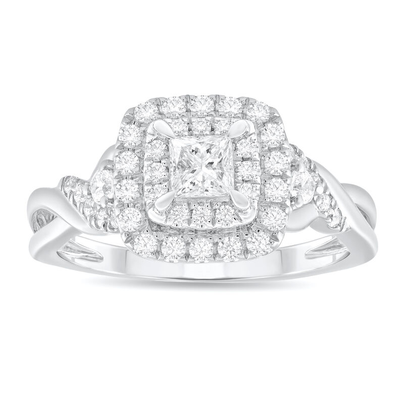 Princess Cut Diamond 5/8ctw. Double Halo Twist Engagement Ring in 14k White Gold image number null